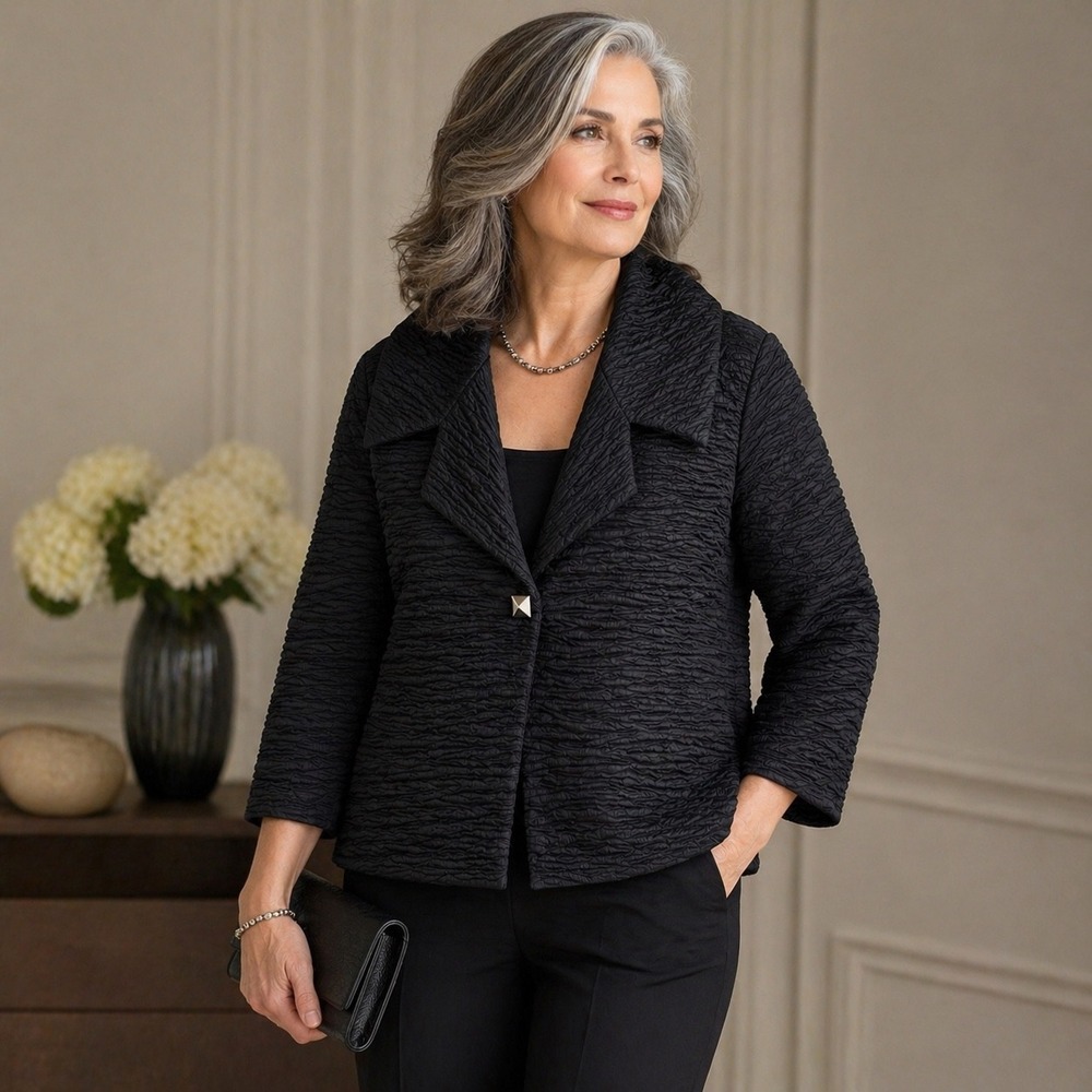 Niche Nilgun Derman Textured Swing Jacket M Black Occasion Career USA Lagenlook